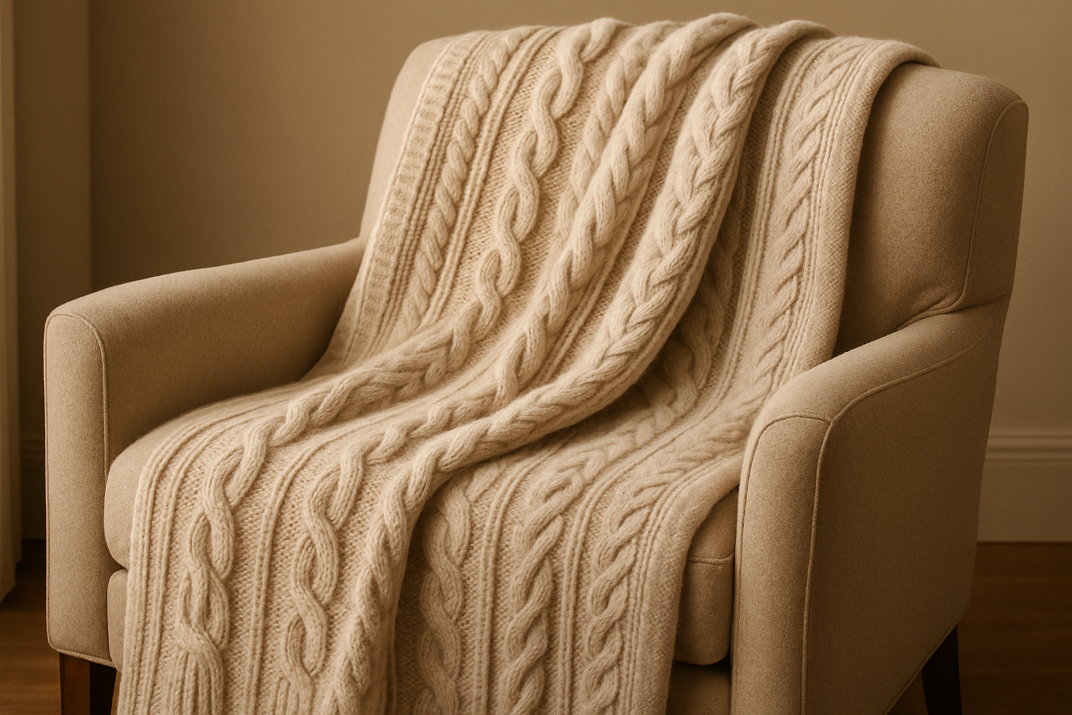 Cable knit cashmere blanket