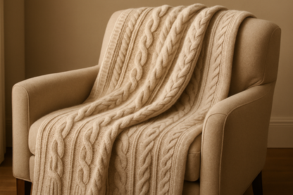 Cable knit cashmere blanket